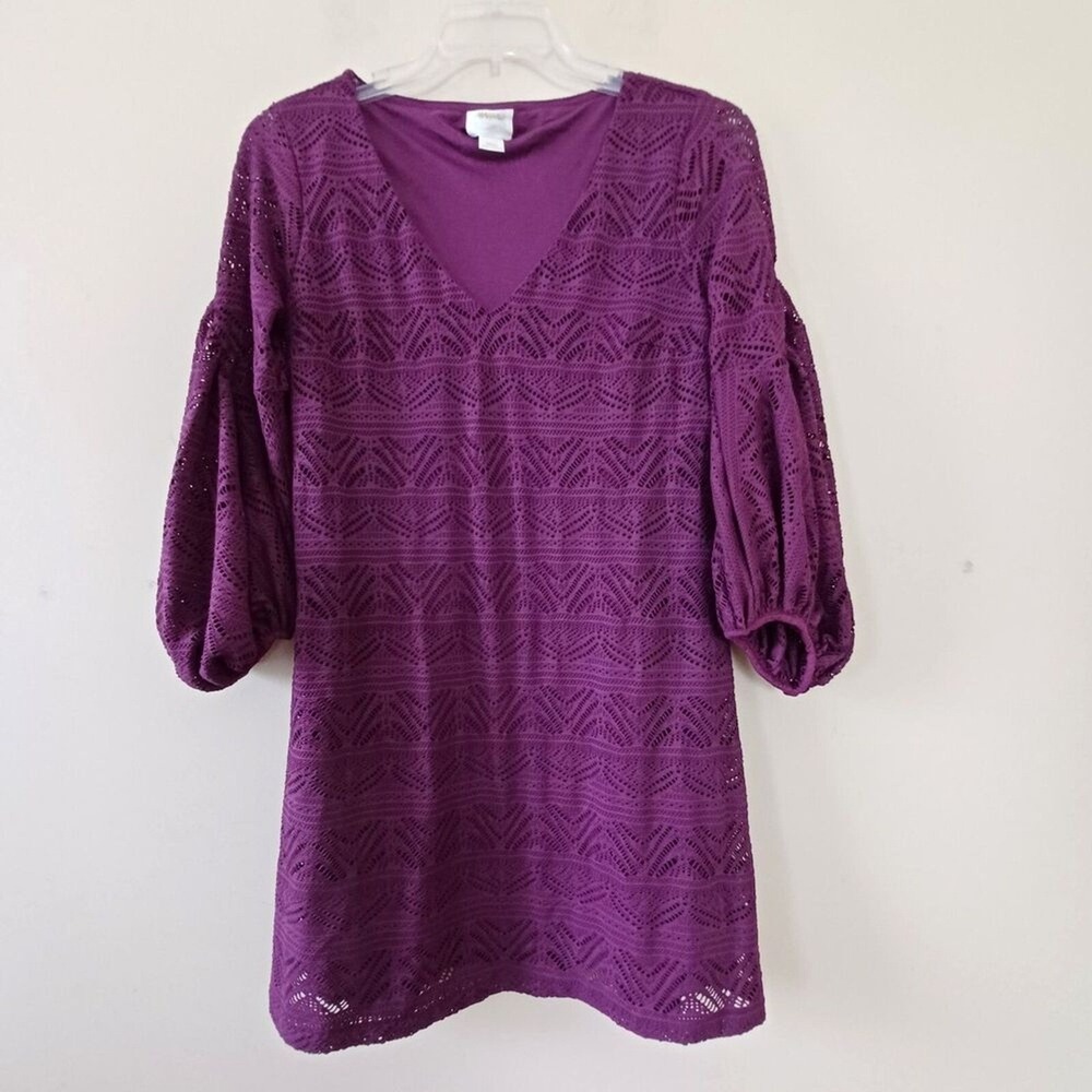 NWOT Anthropologie Maeve XS Dress Shift Balloon Sleeve Mini Vneck Crochet‎ - Picture 2 of 7